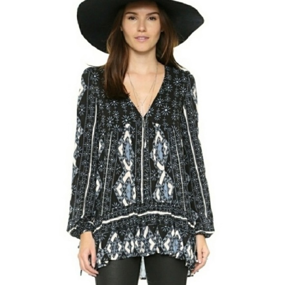 Free People Down By The Bay ~Size XS~ Long Sleeve Flowy Boho Tunic Peasant Dress - Picture 4 of 15